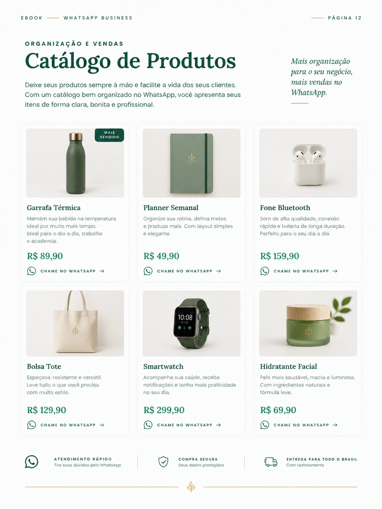 Página interna do ebook: Catálogo de Produtos